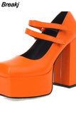 Big Size 43 Brand New Great Quality Block High Heel Chunky Platform Shoes Spring Summer Sexy Goth Mary Jane Footwear