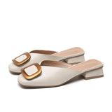 Mules Elegant Low Heel Buckle Women Slippers Slip-on Comfortable PU Ladies Office Shoes Summer Women