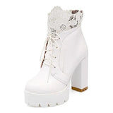 2021 Autumn Women Lacing Platform Boots High Heels Female Black Platform Heels Spring Short Boots Ladies Shoes for