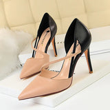 Breakj Korean Version Of Fashion Sweet High Heels Women's High With Shallow Mouth Pointed Head Color Hollow One Word Belt Show Thin Single