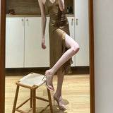 Breakj Summer New Nude Transparent Word With Open-Sed Sandals Women Feel Slippers Fine And Red-Soled High-Heeled