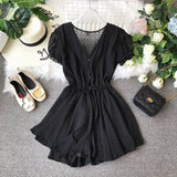 2020 New V-collar Flocking Point Chiffon Couplet Girls Summer Short Playsuits Women Short Sleeve Sweet Jumpsuits