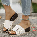 Breakj Bottom Leopard Print With Buckle Casual Slippers Women's New Fashion Pedal Large Size Fish Mouth Heel