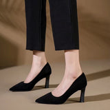 Breakj Temperament Black Large-Size High-Heeled Women 2025 New Etiquette Dress Work Shoes Fashion Pointed Single