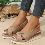 Sandal Shoe Summer Heels Med Clogs Wedge Espadrilles Platform Large Size Suit Female Beige Without Girls Fashion Handmade