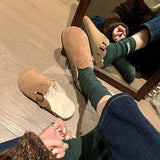 Breakj Half Slipper Female 2023 Autumn / Winter New Retro Muller Shoes Flat Casual Leather Ugly Boken Cotton