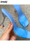 Crystal Heel Slippers Women's Summer New Fashion Wine Glass Heel Square Toe Fashion Sandals Large Size