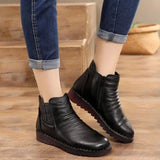 2020Fashion Winter Women Shoes Woman Genuine Leather Flat Ankle Boots Women Waterproof Wedge Warm