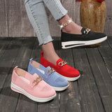 2023 New Large Size Women's Shoes Flying Woven Breathable Hollow Vamp Metal Chain Wedge Casual Single Shoes