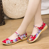 Women Flats Flower Slip On Cotton Fabric Linen Comfortable Old Peking Ballerina Flat Shoes Sapato Femi