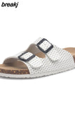 2023 New Summer Women Beach Cork Slippers Casual Double Buckle Clogs Slides Non-slip Outside