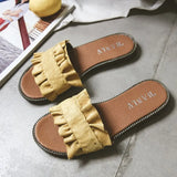 Breakj Spring And Summer New Cool Slippers Women's Version Of The Fashion Wood Ear Lace Slippers Flat With A Word