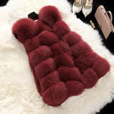 Winter Women Faux Fur Coats New Warm Slim Sleeveless Faux Fox Fur Vest Casual Jacket Female Elegant Black White