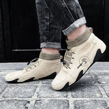 Men's Leather Casual Shoes 2023 Waterproof Lightweight High Top Sneakers Boots Non Slip Winter Shoes Men Loafers Walking