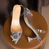 / Summer 2023 New Pvc Head, Pointed Cover, Feet, Sunflower High Heels, Transparent Crystal Shoes, Wine Glass And