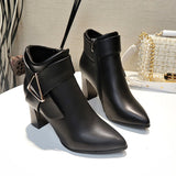Breakj Autumn And Winter New Thick And Short Boots Women's Sharp-Headed Side Zipper Fashion Belt Buckle High Fashion
