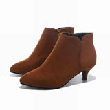 Suede Ankle Boot Mid Stiletto Heel Side Zip Pointed Toe Party Work Outdoor Shoe Fine Heel Leopard Print