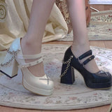 Chunky Heel Gothic Style Women Mary Janes Pumps Vampire Cosplay Brand Design Metal Decoration Women Pumps