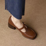 Small Leather Shoes Women's Design Sense Small Heel Thick Heel Women's Shoes 2024 Autumn French Retro Brown Light Mouth Single