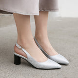 Women Sexy Slingback Pointed Toe Pumps Block Heel Croco-Effect Summer Party Dress Shoes Plus Size 33-46 High 6cm