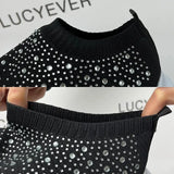Fashion Crystal Platform Sneakers Women 2024 Plus Size Breathable Mesh Flats Woman Comfy Slip On Non-Slip Running