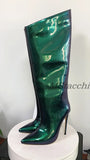 Women's High Boots Gold Silver Pointed Toe Knee-high Boots For Woman Sexy High Heels Party Shoes Ladies Stiletto botas