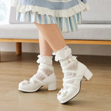 Platform Lolita Shoes Women 2022 Loli High Heel Woman Pumps Cross Bandage Girls Kawaii Cosplay Girl Mary Jane Shoe JK
