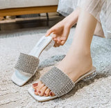 Diamonds Slippers Woman Transparent Heels Sandals Plus Size 34-43 Ladies Casual Flipflops Femme Comfy Slides Crystal