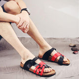 New Summer Men Cork Slipper Beach Shoe Casual PU Leather Male Outdoor
