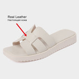 Size 34-40 Flats Slippers For Women Real Leather Low Heels Summer Shoes Woman 2023 Rome Slides Casual Platform