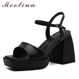 Women Shoes Genuine Leather Super High Heel Platform Thick Heel Sandals Square Toe Ladies Footwear Fashion Summer