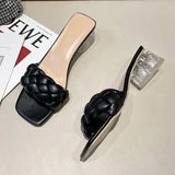 New Square Heel Slippers Women Rope Plaid Open Toe Women Outdoor Slippers Mujer Elegant Shoes Sandels for Women Summer