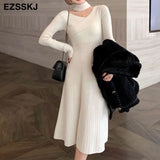 fashion slim a-line Sweater dress Women winter autumn slash neck thick dress 2021 French sweater dress long