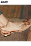 Summer Women Low Heel Sandals Square Toe Fashion Metal Decoration Mature Slingback Buckle Strap Office Ladies Casual