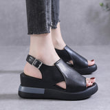 Breakj Bottom Slope Heel Sandals Women 2023 New Summer High Heel Fish Mouth Women Shoes Soft Leather High Loose Cake