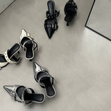 Niche 2023 Pointed Belt Buckle Fine Heel Sandals Female Back Empty High Heel Head Sandals Female Summer