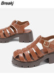 Chunky Heels Sandals 2023 Spring Summer Shoes Gothic Style Cool Fashion Walking Comfy Office Lady Woman Shoes