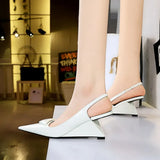 Breakj Korean Version Of Fashion Patent Leather Shallow Mouth Pointed Hollow Back Trip With High Heel Wedge Single Shoes Women's Shoes High