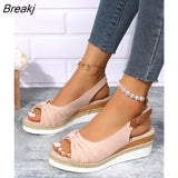 Fashion Buckle Peep Toe Women Sandals Wedges Comfort Lightweight High Heels Wear-resistant Women Office Wedding
