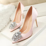 Breakj Korean Version Of Water Diamond Women's Shoes Thin Heel High Heel Sexy Show Thin Shallow Mouth Pointed Shiny Water Diamond With Buckle Single