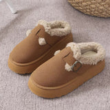 Breakj Cotton Shoes And Half Slippers Winter 2025 New Thick Soles Pedal Low Help Bread Shoes Belt Buckle With Velvet Cotton