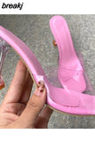 Crystal Heel Slippers Women's Summer New Fashion Wine Glass Heel Square Toe Fashion Sandals Large Size