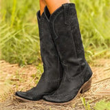 2021 Cowboy Cowgirl Pointed Toe Mid Calf Boots For Women Chunky Heels Casual Vintage Leisure Casual Western
