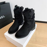 Breakj Retro Round Head Pile Boots Women 2025 Autumn New Ins Women Boots High And Western Cowboy Knight