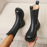 Chelsea Boots Chunky Boots Women Winter Shoes PU Leather Plush Ankle Boots Black Female Autumn Fashion Platform