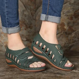 Breakj Large-Size Slope And Fish Mouth Sandals Women Hollow Magic Sticker Hole Shoes Women's Shoes