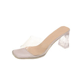 Breakj Summer New Transparent High-Heeled Cool Slippers Women Wearing Fashion Crystal Coarse Sandals
