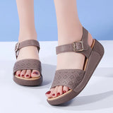 Breakj Summer New Cowhising Comfortable Mother Shoes Thick-Soled Rocking Sandals Women Buckle Outside Wearing Women