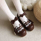 Japanese Style Sweet Bow Lace Princess Lolita Shoes Lace-up Med Heel Buckle Strap Thick Platform Pumps with Cute Ears Pearl