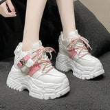 2024 Spring Women Chunky Sneakers Lace Up Increase Height Shoes Woman Harajuku Style Pocket Platform Trainers